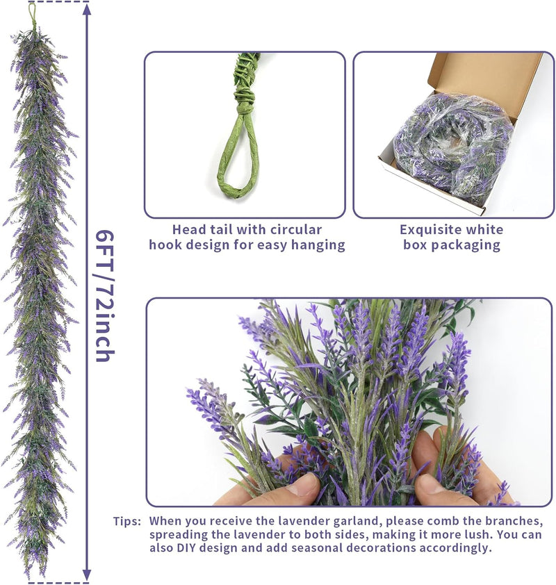 6 Ft Lavender Wisteria Garland 6 Stems Artificial Silk Flower Spring Decor