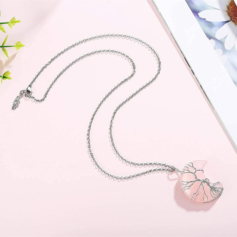 Preserved Rose with Crescent Moon Pendant Necklace Gift for Valentines Day Birthday Anniversary