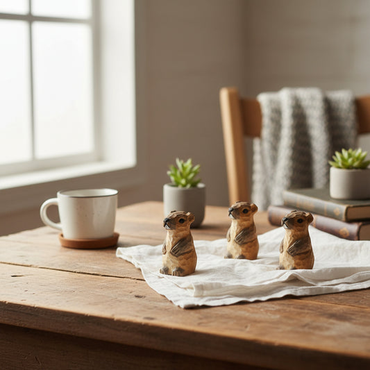 Wood Carved Marmot Decor & Keychain – 2 Styles (2.1” Tall) Handmade Animal Figurine