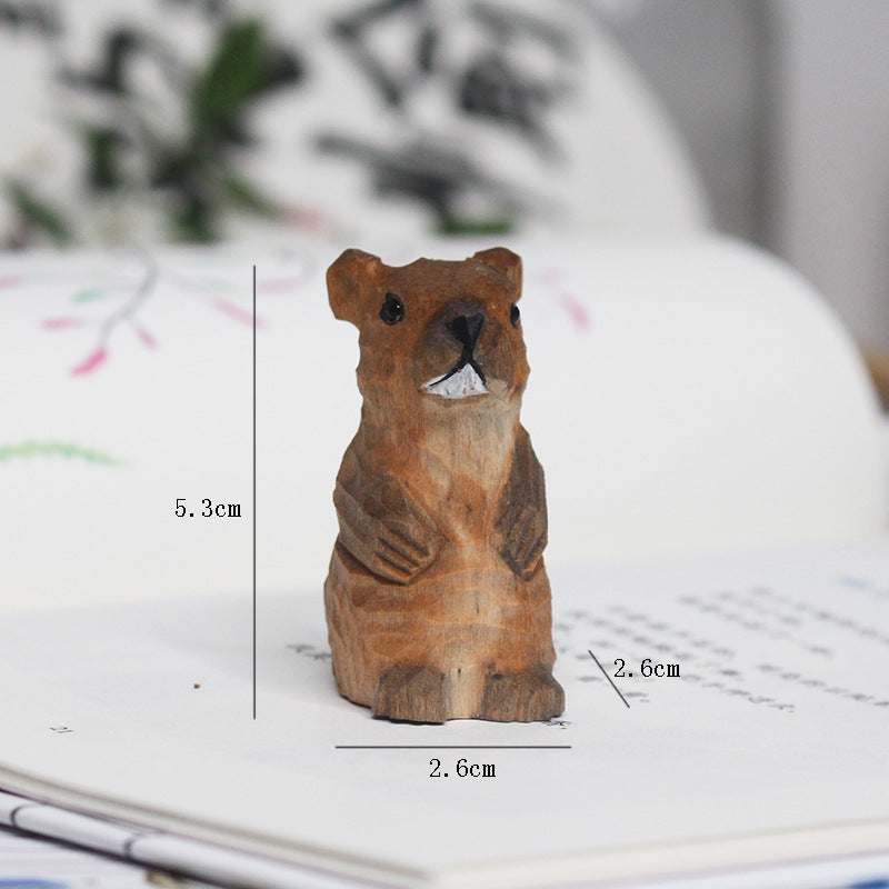 Wood Carved Marmot Decor & Keychain – 2 Styles (2.1” Tall) Handmade Animal Figurine