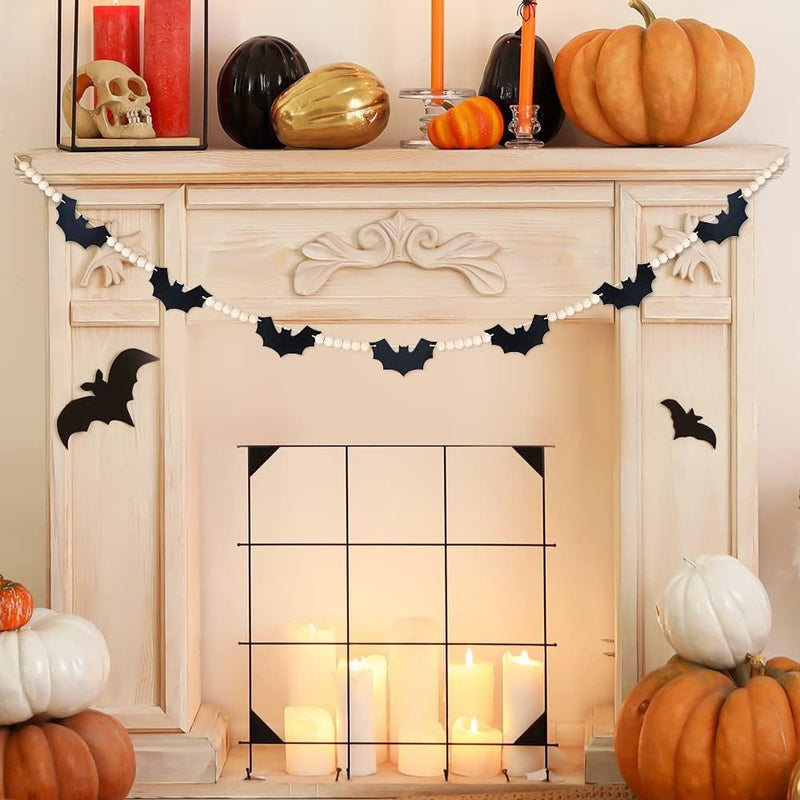 4.6 Ft Halloween Wood and Felt Bat Garland Banner, Bulk Bead Decoration