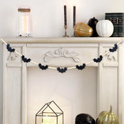 4.6 Ft Halloween Wood and Felt Bat Garland Banner, Bulk Bead Decoration