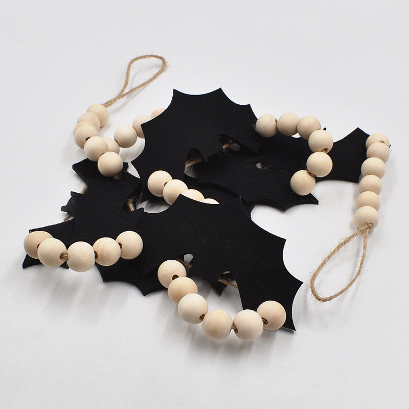 4.6 Ft Halloween Wood and Felt Bat Garland Banner, Bulk Bead Decoration