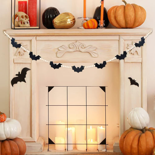 4.6 Ft Halloween Wood and Felt Bat Garland Banner, Bulk Bead Decoration