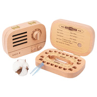 Wooden Baby Tooth & Hair Storage Box - Retro Radio Design - Memory Keeper