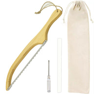 Wooden Bread Knife, 15.75 Inch Serrated Bread Bow Knife for Baguette & Toast, Anti-Bending Wooden Slicing Knife