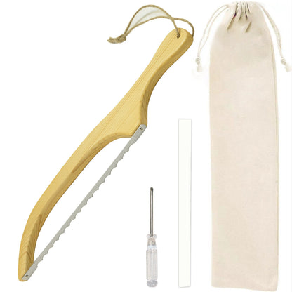 Wooden Bread Knife, 15.75 Inch Serrated Bread Bow Knife for Baguette & Toast, Anti-Bending Wooden Slicing Knife