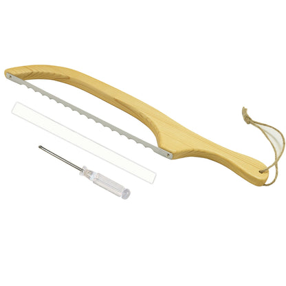 Wooden Bread Knife, 15.75 Inch Serrated Bread Bow Knife for Baguette & Toast, Anti-Bending Wooden Slicing Knife