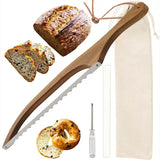 Wooden Bread Knife, 15.75 Inch Serrated Bread Bow Knife for Baguette & Toast, Anti-Bending Wooden Slicing Knife