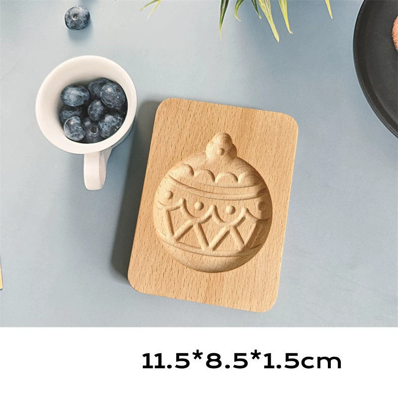 Wooden Christmas Cookie Molds Set - Cartoon Holiday Shapes for DIY Gingerbread & Biscuit Baking