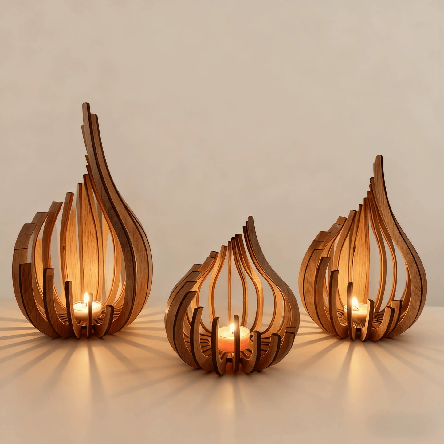 Wooden DIY Candle Holder (3 Sizes) - Handmade Decorative Lamp Stand for Home