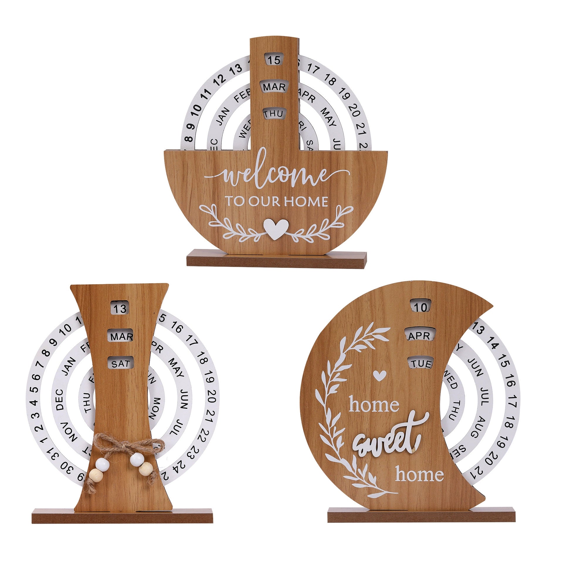 Wooden Perpetual Calendar -  Rotating Desktop Decor, 7.87"×7.08" Rustic Calendar for Home & Office