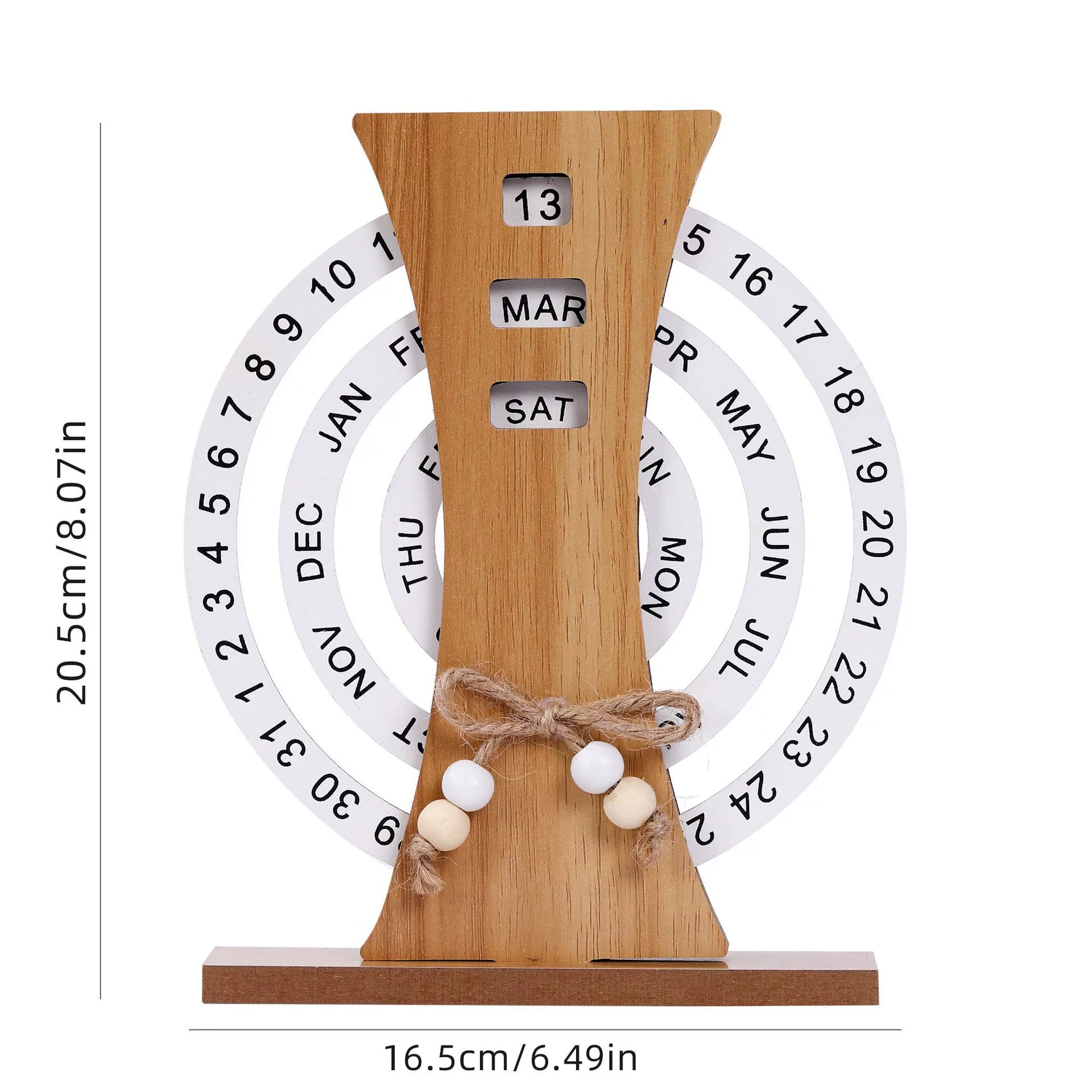 Wooden Perpetual Calendar -  Rotating Desktop Decor, 7.87"×7.08" Rustic Calendar for Home & Office