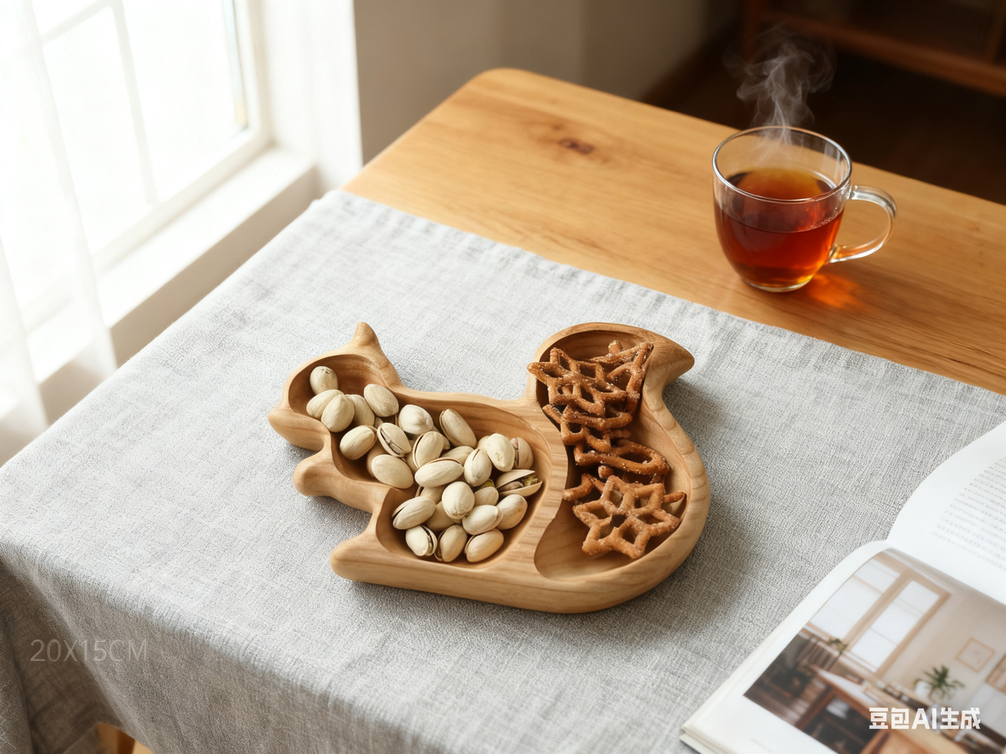 Wooden Animal Snack Trays Set Squirrel, Apple, Acorn, Pear Shapes
