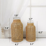 Glass Flower Vase with Rattan Cover Woven Seagrass Decor Vase, 10 Inch Artificial Plant Pot