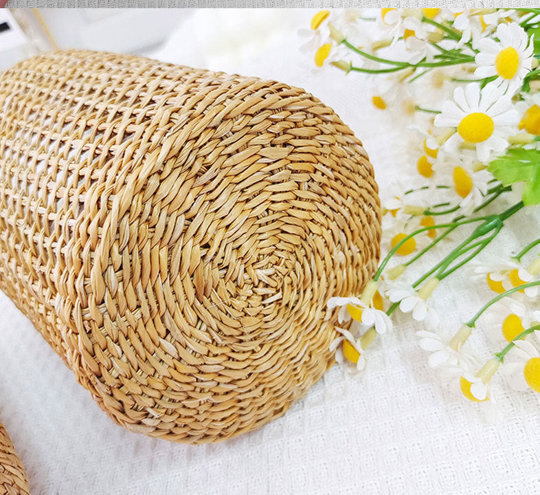 Glass Flower Vase with Rattan Cover Woven Seagrass Decor Vase, 10 Inch Artificial Plant Pot