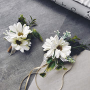 Rose Wrist Corsage Bracelet and Men Boutonniere Set, White Artificial Flowers for Wedding, Bulk Quantity