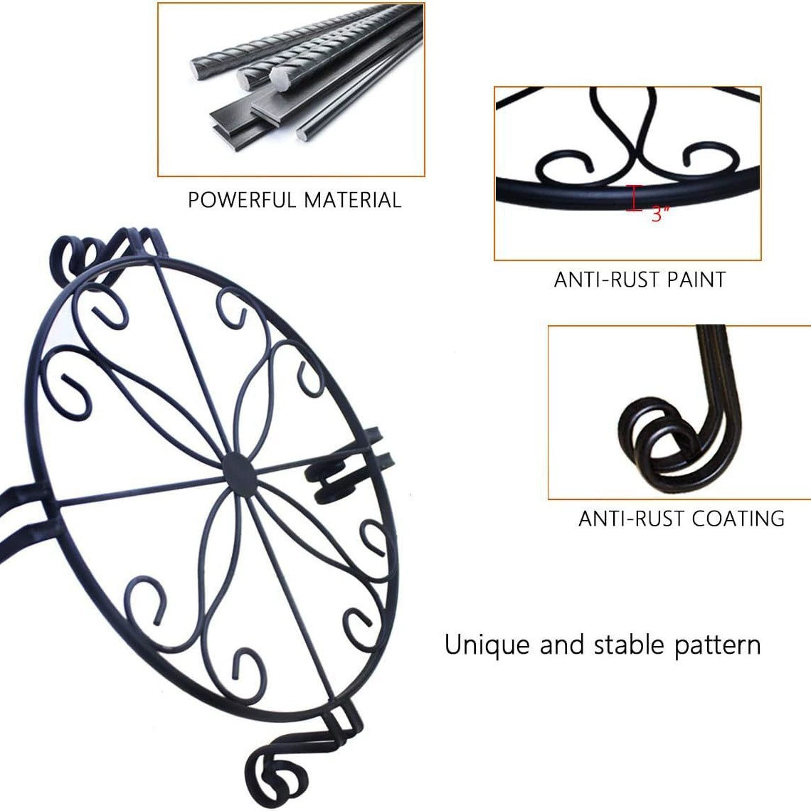 Wrought Iron Plant Stand, 11.8" & 9.4" Dia Options, Indoor Outdoor Flower Pot Holder for Balcony, Rustic Rack for Pothos, Spider Plants