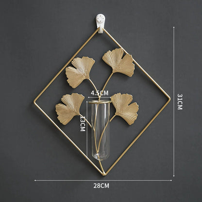 Bulk Wall Mounted Gold Metal Plant Stand with Glass Tube Vase Hanging Planter for Home Living Room Office Decor Wholesale