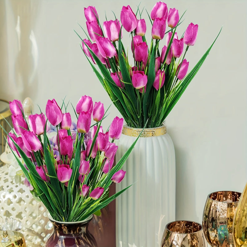 4 Bundles UV-Resistant Artificial Tulip Bushes for Indoor Outdoor Decor, Silk Flowers