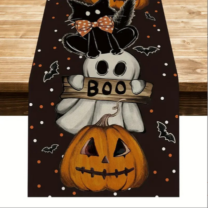 Bulk 2 Pcs Halloween Table Runners Ghost Pumpkin and Cat Design Festive Fall Kitchen Decor for Parties and Home Wholesale