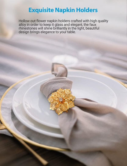 Premium 10 Pack Heavy Duty Metal Rose Napkin Rings Electroplated Wedding Banquet Decor Christmas Anniversary Table Settings