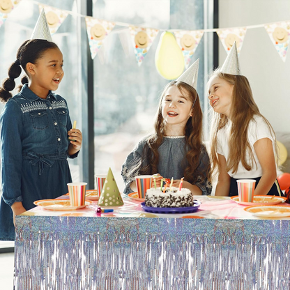 Bulk 2 Pcs Metallic Foil Rainbow Table Skirt 108.3*29.5 inches Perfect for Themed Parties Holidays and Everyday Decor Wholesale