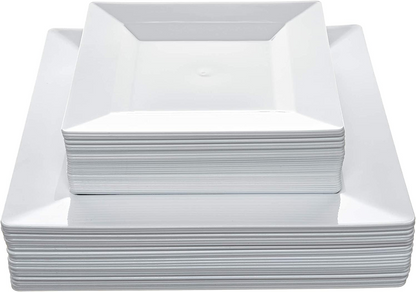 Bulk 50 Pcs White Square Disposable Plates Perfect for Christmas and Thanksgiving Parties Wholesale