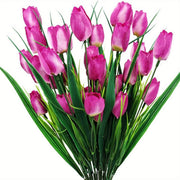 4 Bundles UV-Resistant Artificial Tulip Bushes for Indoor Outdoor Decor, Silk Flowers