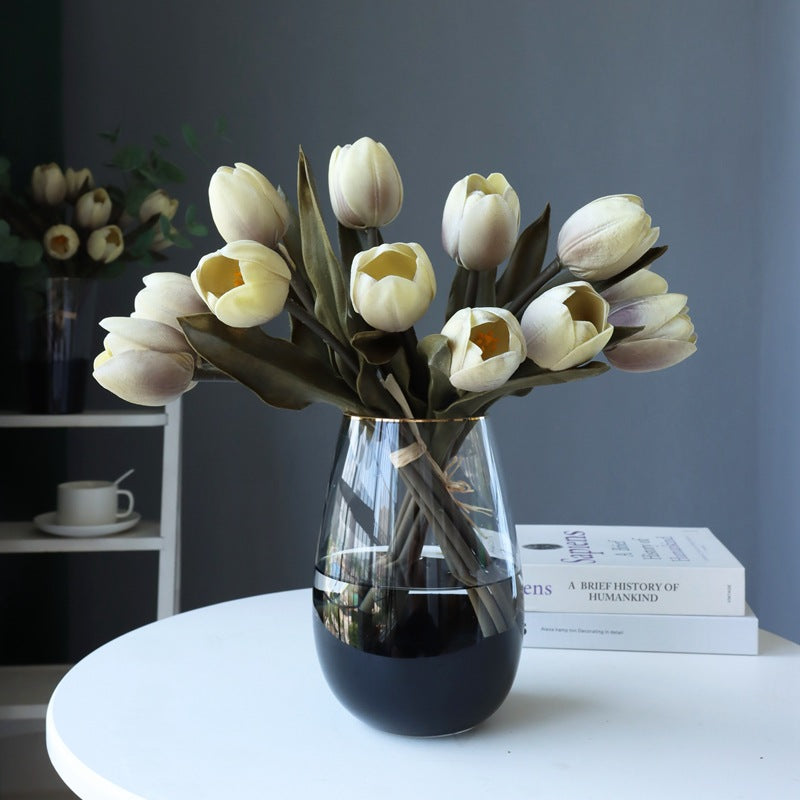 Gray Morandi Color Tulip Bouquet, 10 Pcs Real Touch Artificial Flowers, 12 Inch Stems