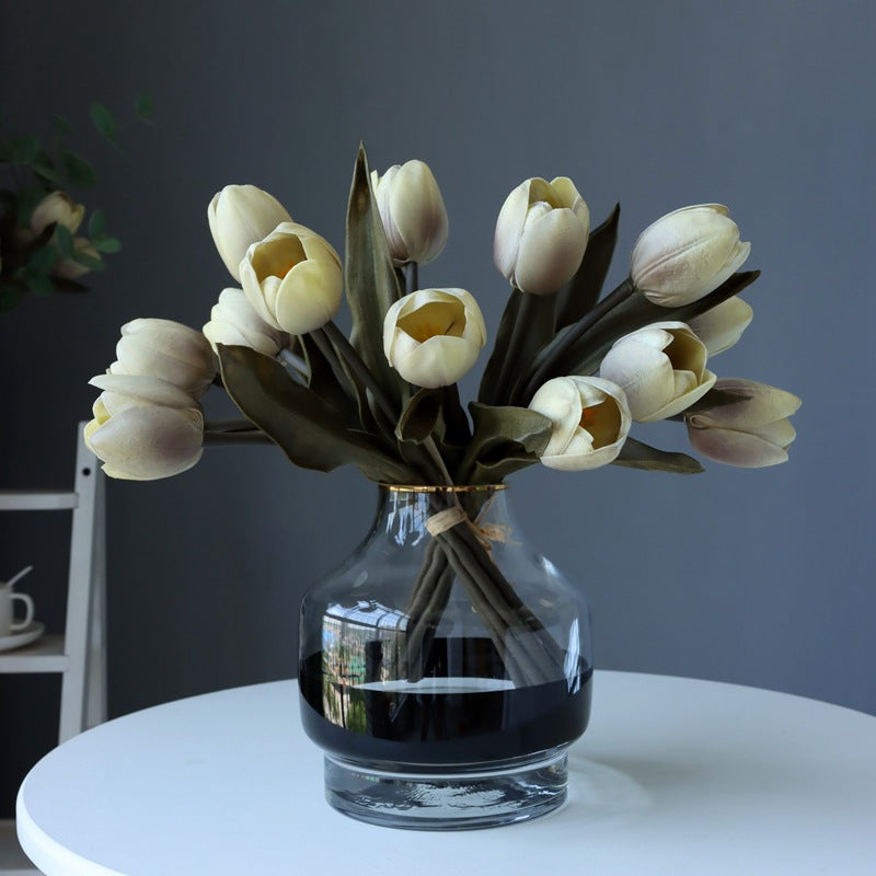 Gray Morandi Color Tulip Bouquet, 10 Pcs Real Touch Artificial Flowers, 12 Inch Stems