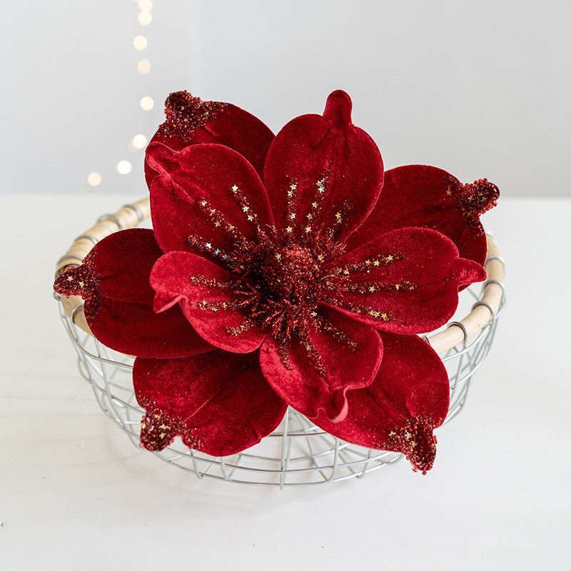 2 Pcs Artificial Christmas Flowers - 9.45 Inch Flower Width, Festive Holiday Decorations