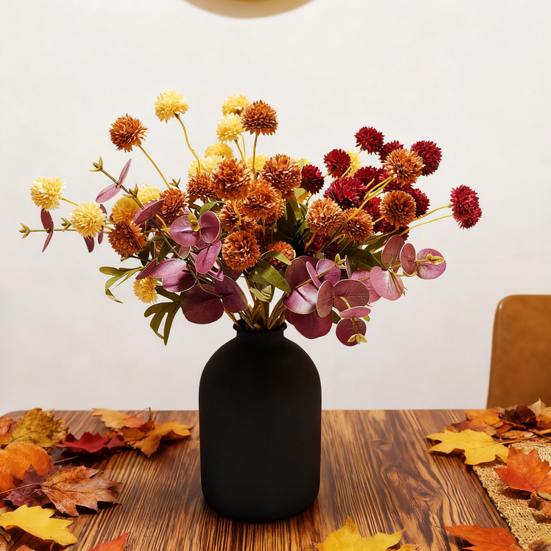 17 Branches Fall Artificial Silk Mums Bouquet, 17 Stems, Multi-Color, Silk Flowers for Table Centerpieces