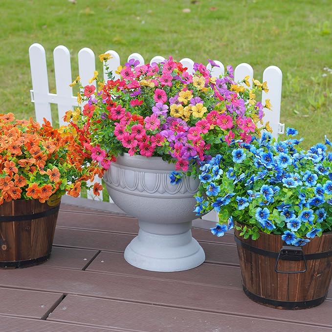 10 Pcs Artificial Silk Flower Bushes 2 Stems Each UV Resistant Outdoor Plants Multicolor