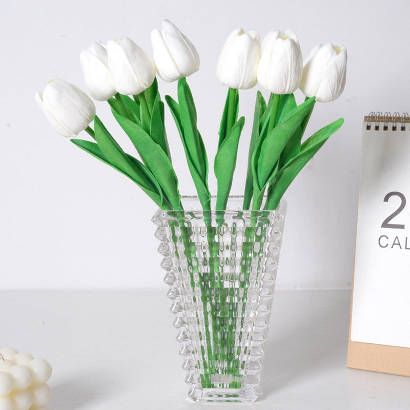 20 Pcs White Artificial Tulip Stems 12 Inch Silk Faux Flowers for Spring Easter Mother's Day Decor