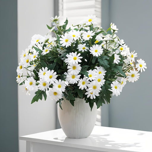 2 Pcs Artificial Silk Daisy Flowers White Bouquet 12 Inch for Table Centerpiece Decoration