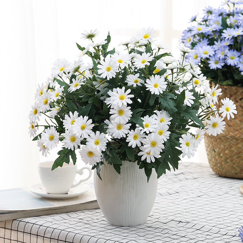 2 Pcs Artificial Silk Daisy Flowers White Bouquet 12 Inch for Table Centerpiece Decoration