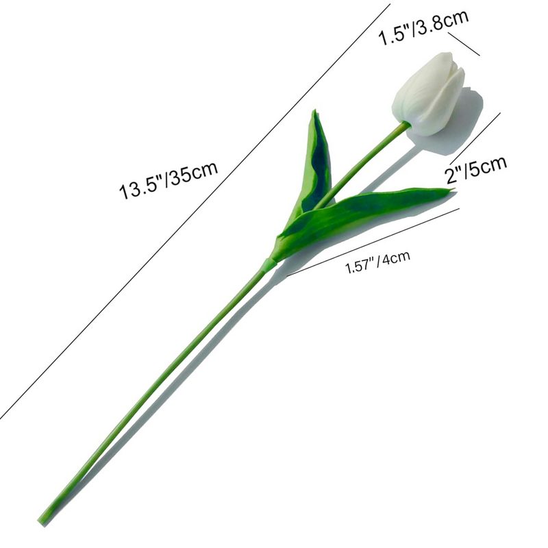 20 Pcs White Artificial Tulip Stems 12 Inch Silk Faux Flowers for Spring Easter Mother's Day Decor