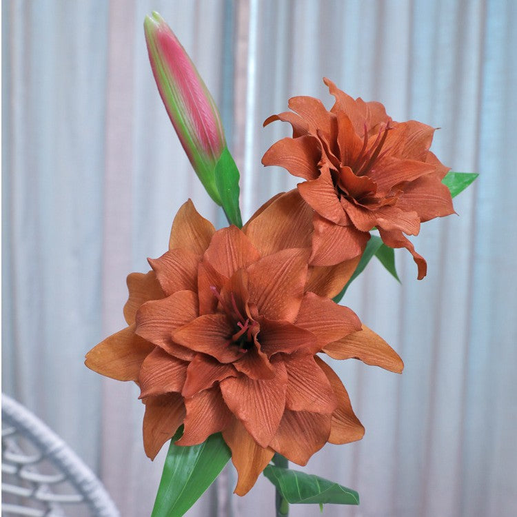 27.6"(70cm) Artificial 3-Head Touch-Moist Lily Flowers | Home Decor Fake Flowers | Soft Touch Fabric Material