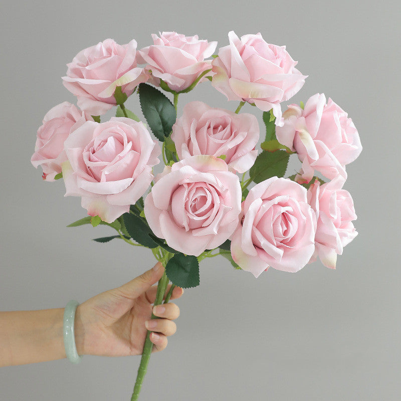 16.5 Inch Artificial Rose Bouquet Bush - Realistic Silk Faux Flowers for Floral Arrangements, Home Decor, Wedding Centerpieces, DIY Crafts