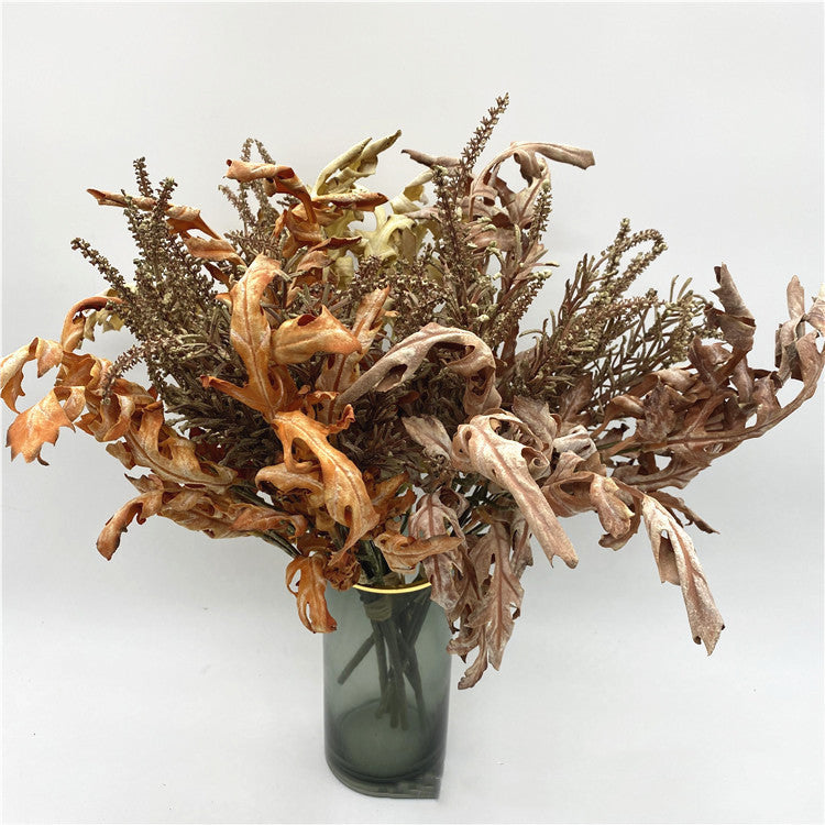 18 Inch Burnt Edge Oak Leaves with Sage Stems, 10 Pcs Artificial Autumn Bouquet