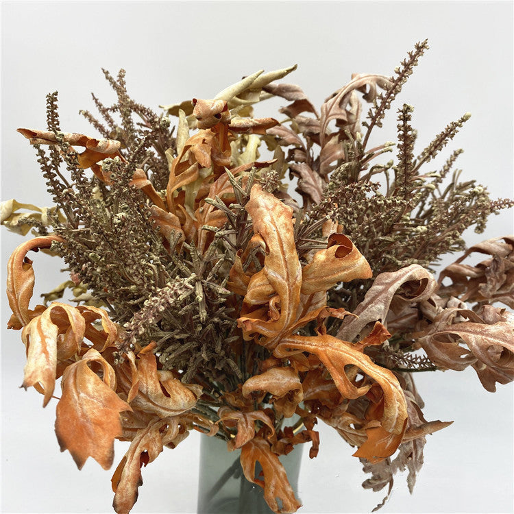 18 Inch Burnt Edge Oak Leaves with Sage Stems, 10 Pcs Artificial Autumn Bouquet