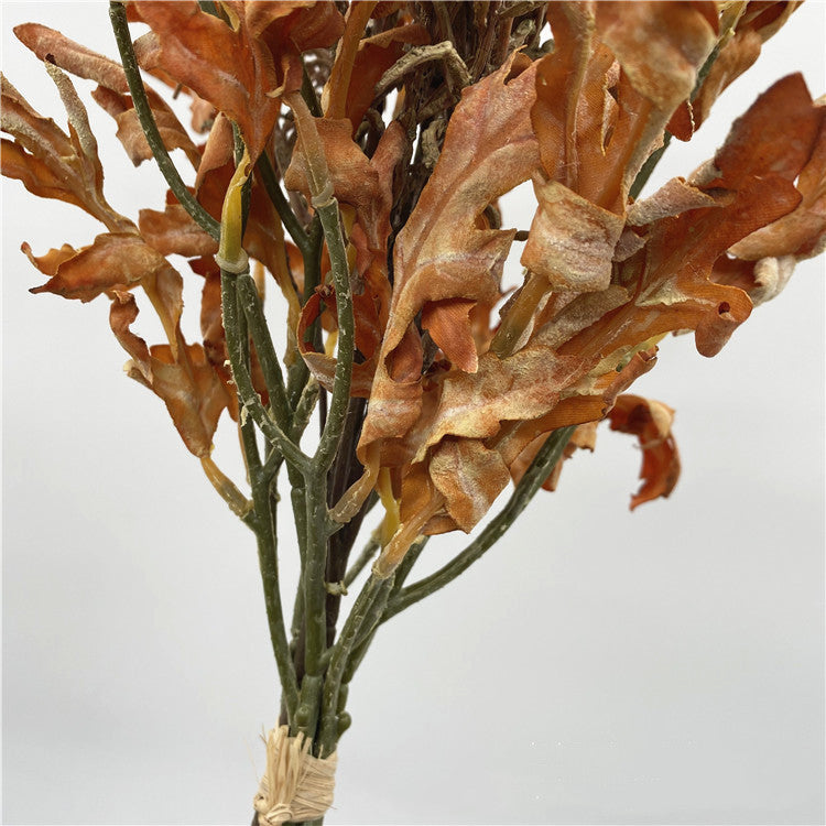 18 Inch Burnt Edge Oak Leaves with Sage Stems, 10 Pcs Artificial Autumn Bouquet
