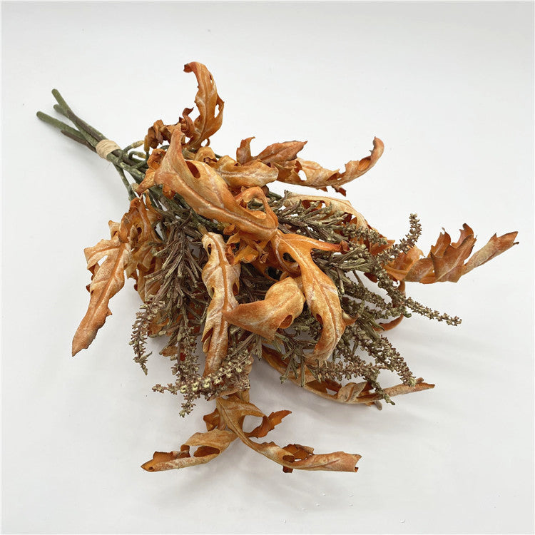 18 Inch Burnt Edge Oak Leaves with Sage Stems, 10 Pcs Artificial Autumn Bouquet