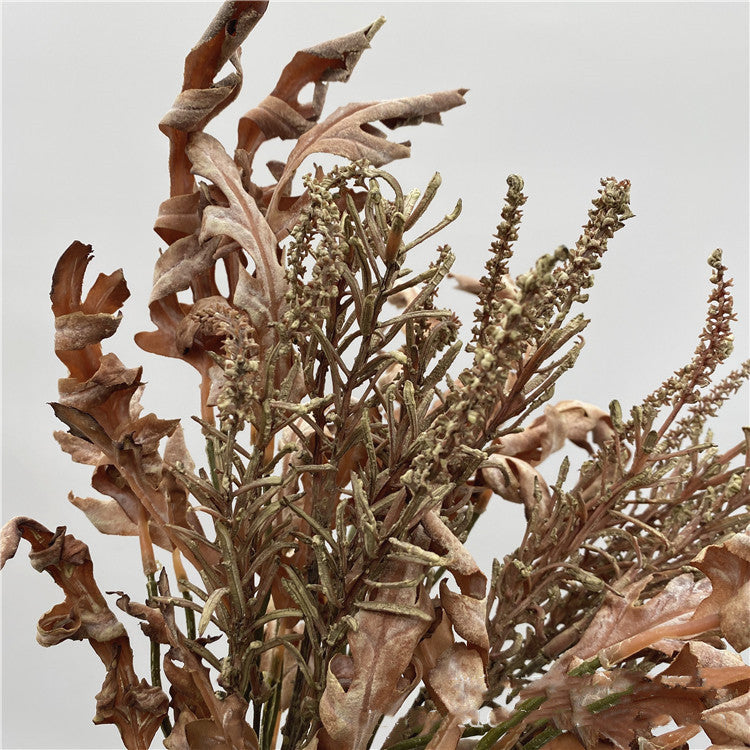 18 Inch Burnt Edge Oak Leaves with Sage Stems, 10 Pcs Artificial Autumn Bouquet