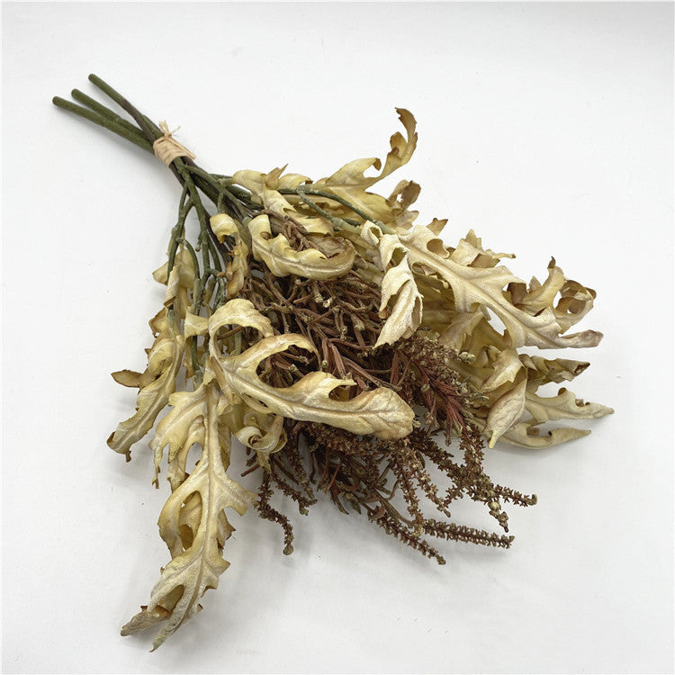 18 Inch Burnt Edge Oak Leaves with Sage Stems, 10 Pcs Artificial Autumn Bouquet