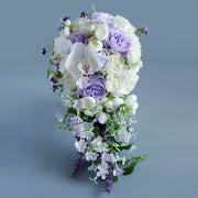 9 Inch Cascading Orchid Bouquet 12 Stems Purple and Ivory Artificial Silk Wedding Bridal Flowers
