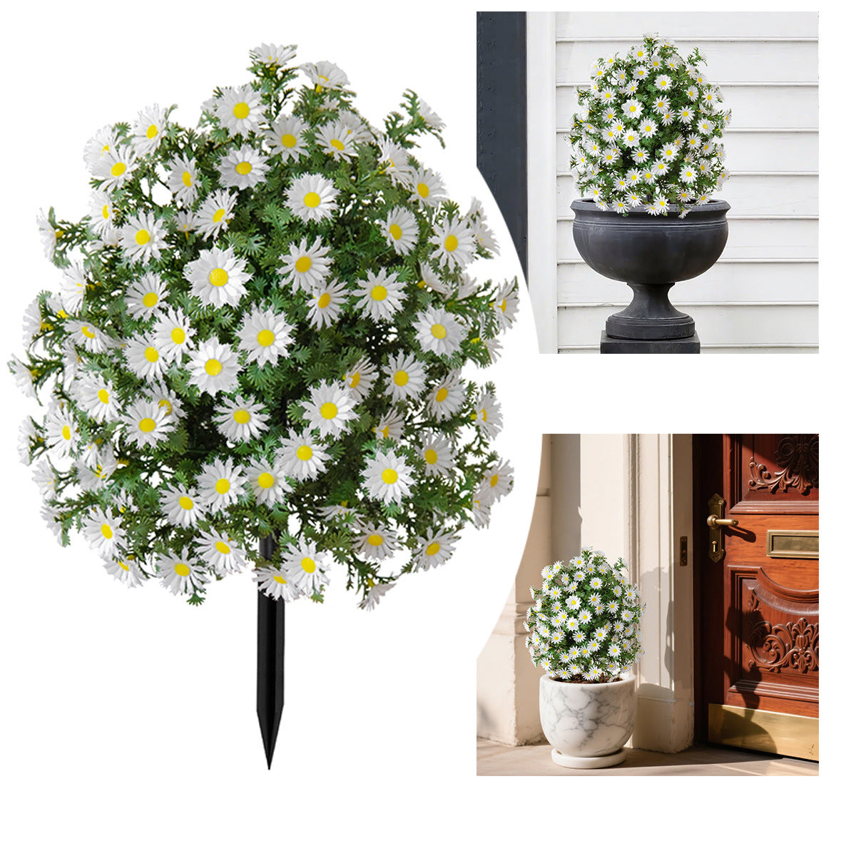 Event Outdoor Artificial Daisy Topiary Stake, 19.7" Faux Chamomile Floral Ball for Garden & Venue Styling