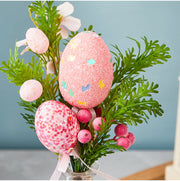 6 Pcs Artificial Easter Flower Stems with Egg Ornaments, Faux Silk Floral Stems Bulk