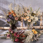 Artificial Autumn Winter Flowers Bouquet, Burnt Rose, 10 Stems, Silk